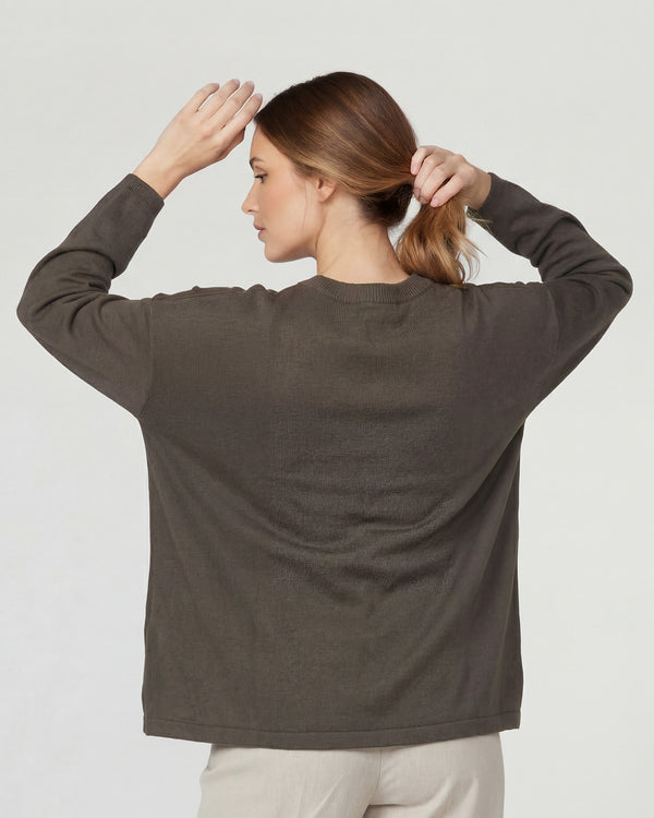 Sweater Mujer Olivia Relaxed Cuello En V Manga Caída Chocolate Lineatre