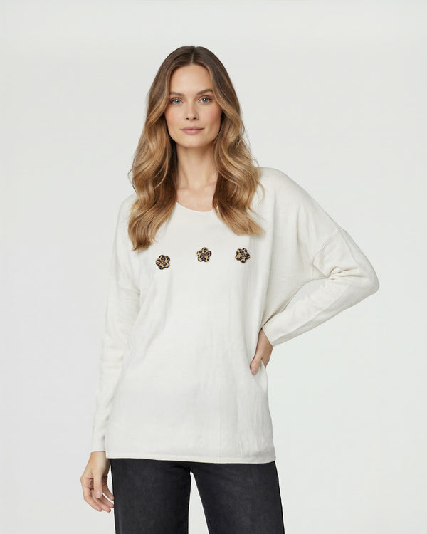 Sweater Mujer Elena Relaxed Cuello Redondo Manga Caída Crudo Lineatre