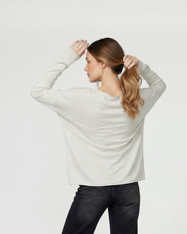 Sweater Mujer Elena Relaxed Cuello Redondo Manga Caída Crudo Lineatre