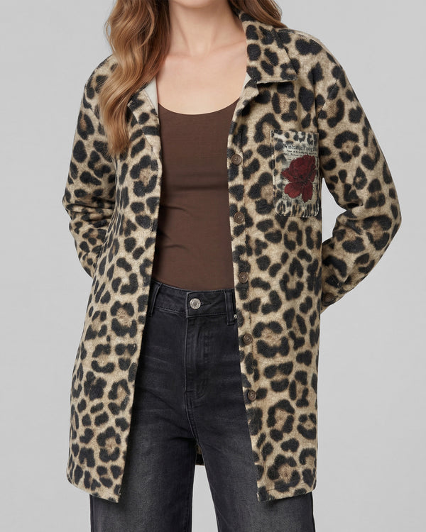 Abrigo Mujer Lia Relaxed Cuello Tipo Camisa Manga Suelta Leopardo Lineatre