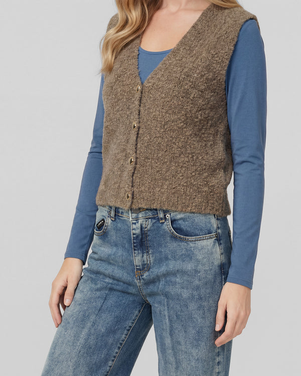 Gillet Mujer Fernanda Relaxed Cuello En V Fango Lineatre
