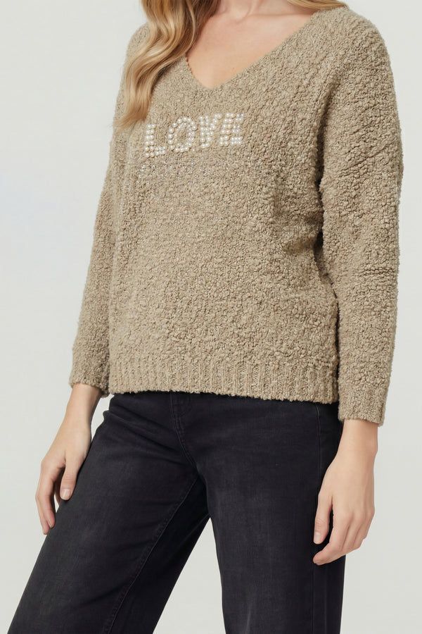 Sweater Mujer Anna Relaxed Cuello En V Manga Caída Camel Lineatre