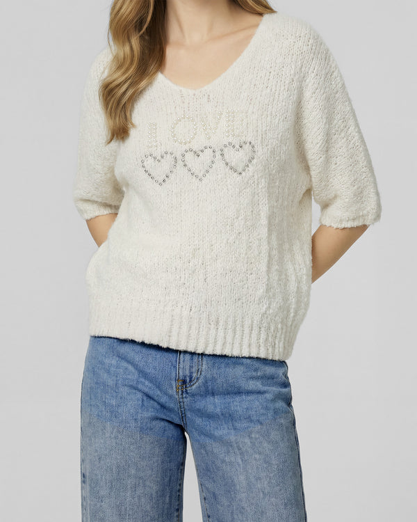 Sweater Mujer Anna Relaxed Cuello En V Manga Caída Crudo Lineatre