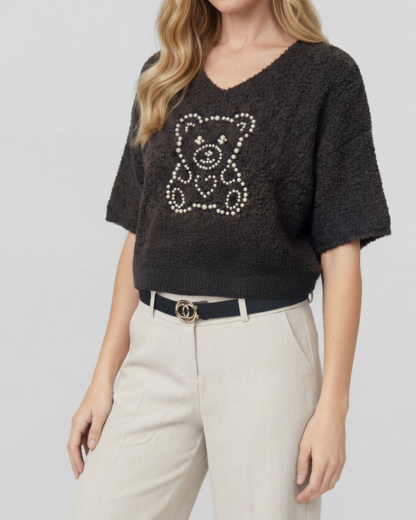 Sweater Mujer Mara Relaxed Cuello En V Manga Caída Chocolate Lineatre