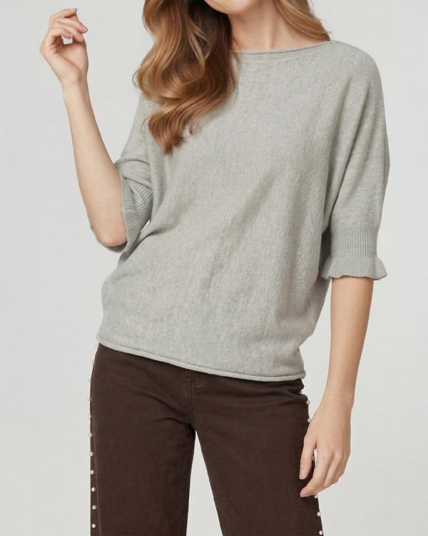 Sweater Mujer Luna Relaxed Cuello Ojal Manga Con Vuelo Beige Lineatre