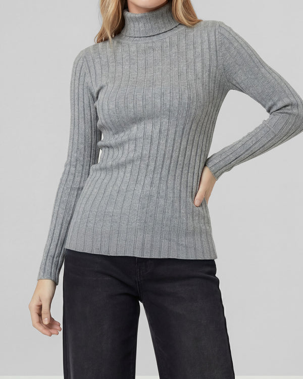 Sweater Mujer Josefa Slim Fit Cuello Alto Redondo Manga Ajustada Gris Lineatre