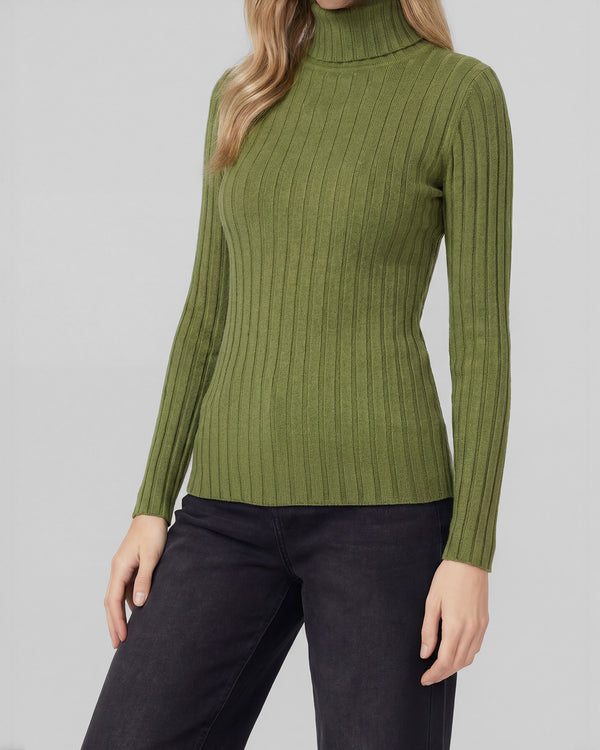 Sweater Mujer Josefa Slim Fit Cuello Alto Redondo Manga Ajustada Militar Lineatre