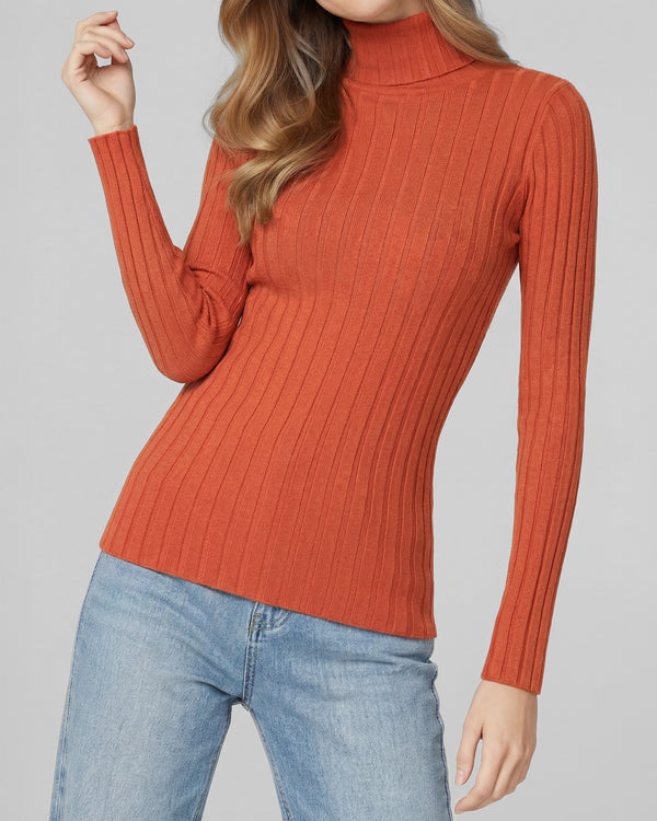 Sweater Mujer Josefa Slim Fit Cuello Alto Redondo Manga Ajustada Naranjo Lineatre