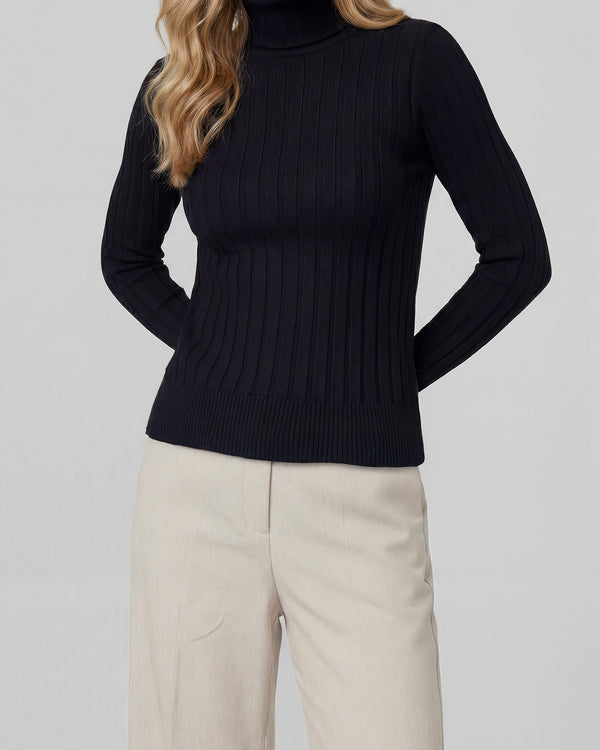 Sweater Mujer Josefa Slim Fit Cuello Alto Redondo Manga Ajustada Negro Lineatre