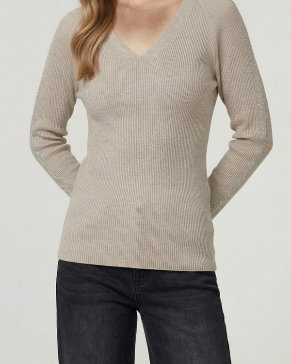 Sweater Mujer Ornella Relaxed Cuello En V Manga Caída Fango Lineatre