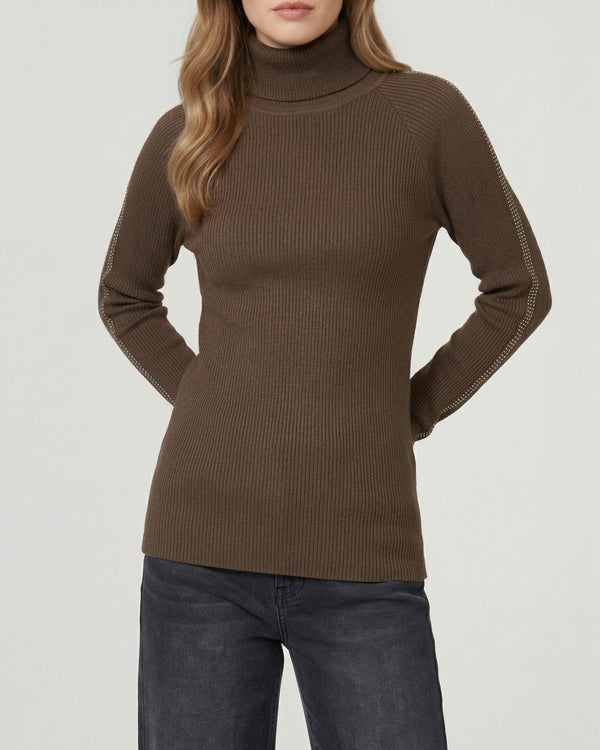 Sweater Mujer Teresa Relaxed Cuello Alto Redondo Manga Caída Chocolate Lineatre