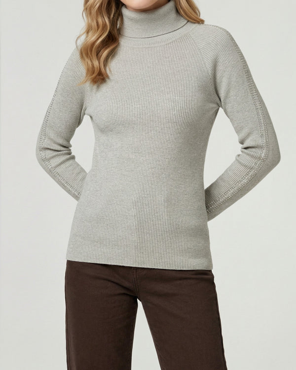 Sweater Mujer Teresa Relaxed Cuello Alto Redondo Manga Caída Fango Lineatre