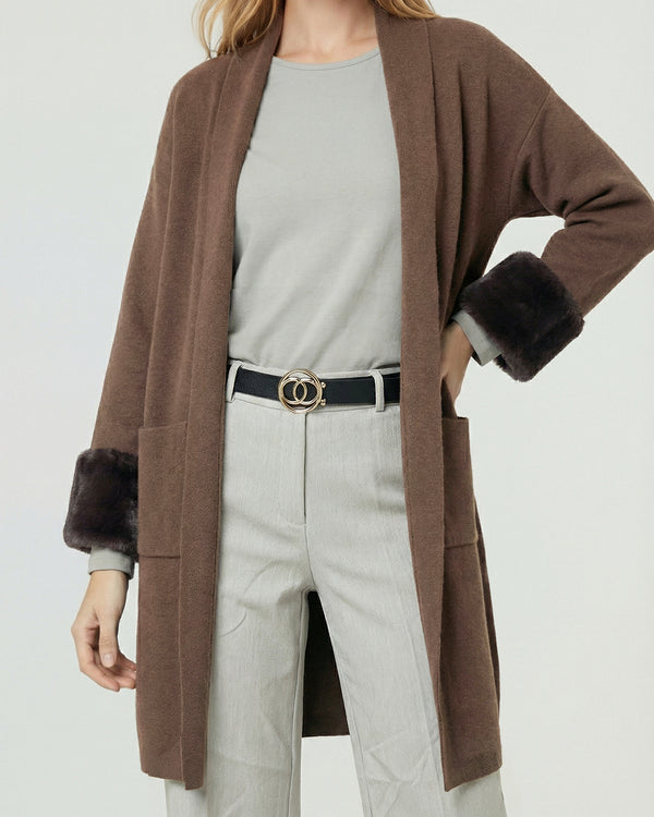 Cardigan Mujer Renata Relaxed Cuello Con Solapa Manga Acampanada Chocolate Lineatre