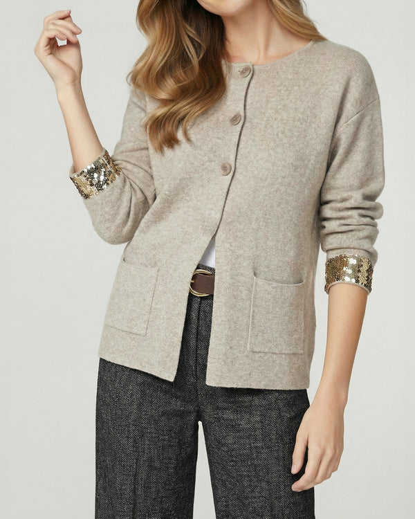 Cardigan Mujer Fiorella Relaxed Cuello Con Solapa Manga Suelta Crudo Lineatre