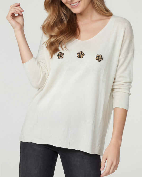 Sweater Mujer Elena Relaxed Cuello Redondo Manga Caída Crudo Lineatre