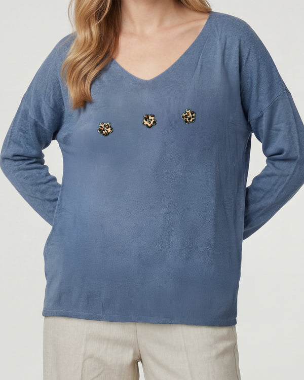 Sweater Mujer Elena Relaxed Cuello Redondo Manga Caída Jeans Lineatre