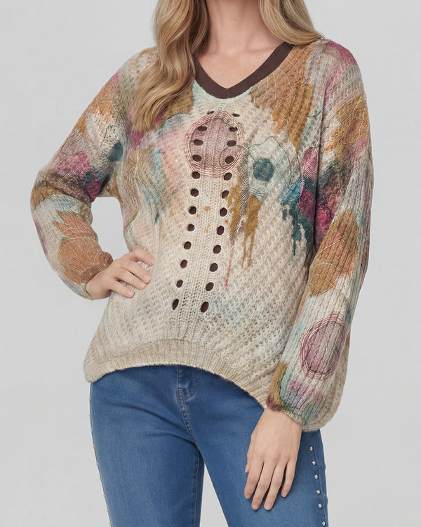 Sweater Mujer Veronica Relaxed Cuello Redondo Manga Caída Coccio Lineatre