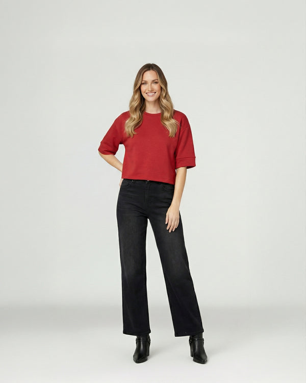 Poleron Mujer Consuelo Relaxed Cuello Redondo Manga Acampanada Rojo Lineatre