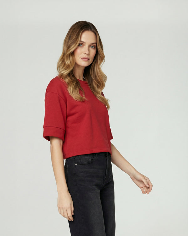 Poleron Mujer Consuelo Relaxed Cuello Redondo Manga Acampanada Rojo Lineatre