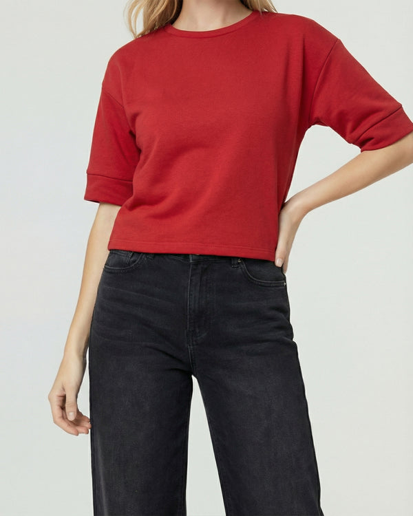 Poleron Mujer Consuelo Relaxed Cuello Redondo Manga Acampanada Rojo Lineatre