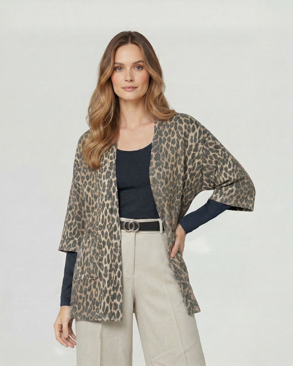 Tapado Mujer Julieta Relaxed Cuello Tipo Kimono Manga Caída Leopardo Lineatre