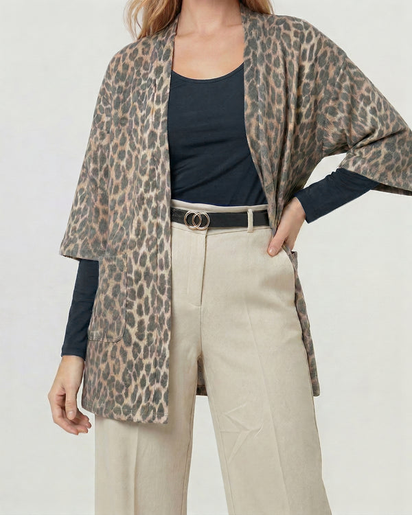 Tapado Mujer Julieta Relaxed Cuello Tipo Kimono Manga Caída Leopardo Lineatre