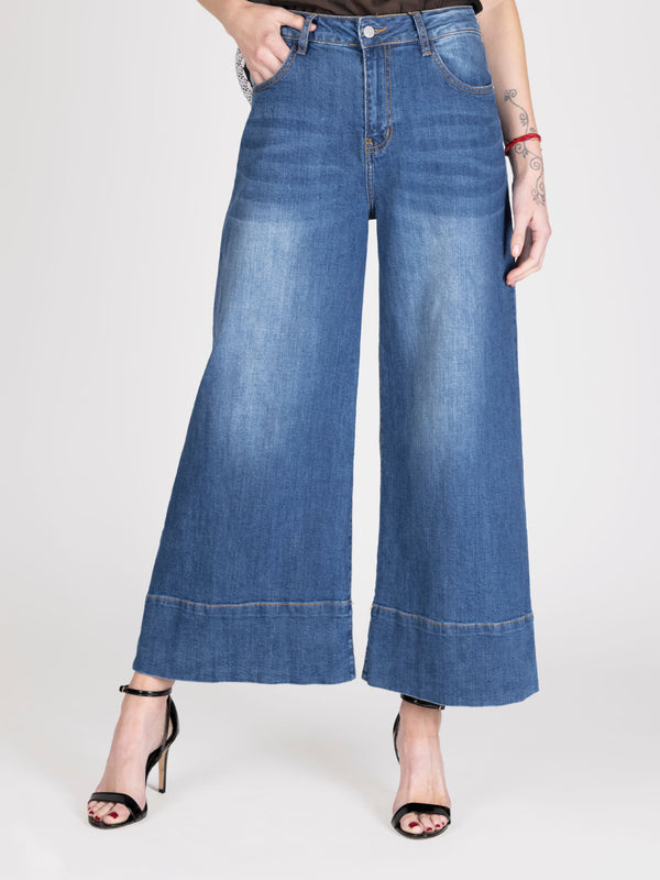 Jeans culotte costura azul lineatre