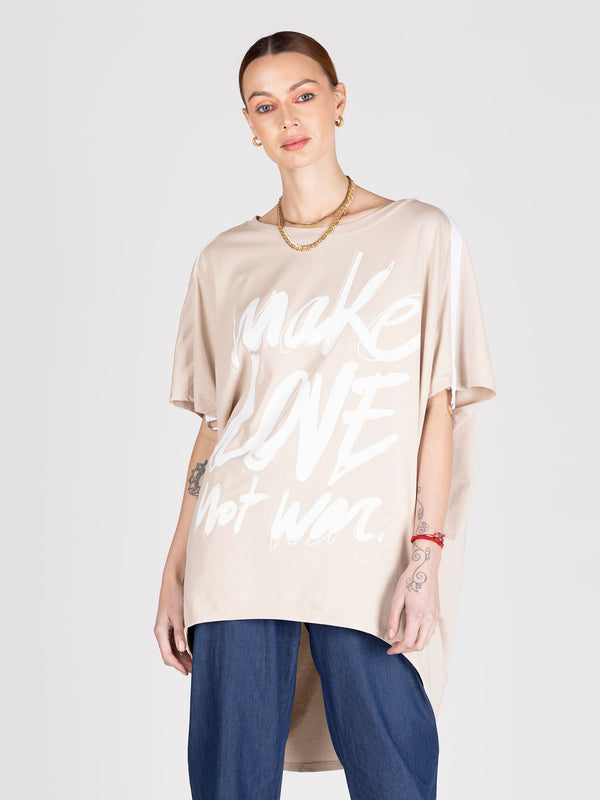 Polera make love not war beige lineatre