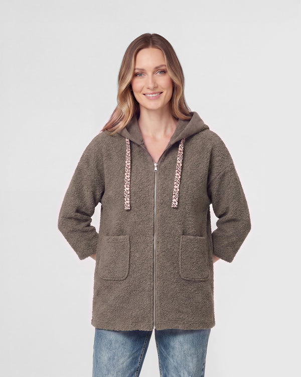 Abrigo Mujer Camila Relaxed fit Cuello en V manga caída Chocolate Lineatre
