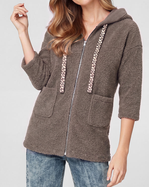 Abrigo Mujer Camila Relaxed fit Cuello en V manga caída Chocolate Lineatre