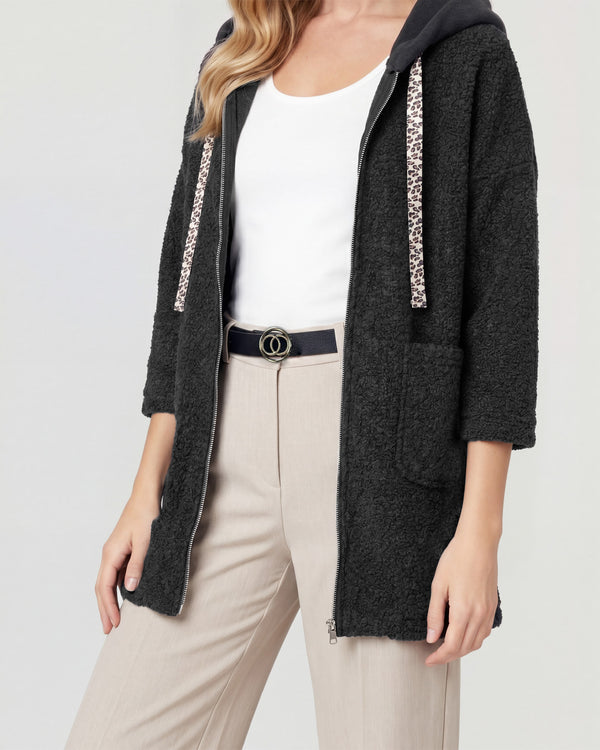 Abrigo Mujer Camila Relaxed fit Cuello en V manga caída Negro Lineatre