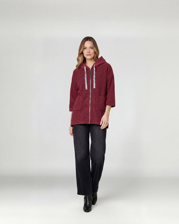 Abrigo Mujer Camila Relaxed fit Cuello en V manga caída Vino Lineatre