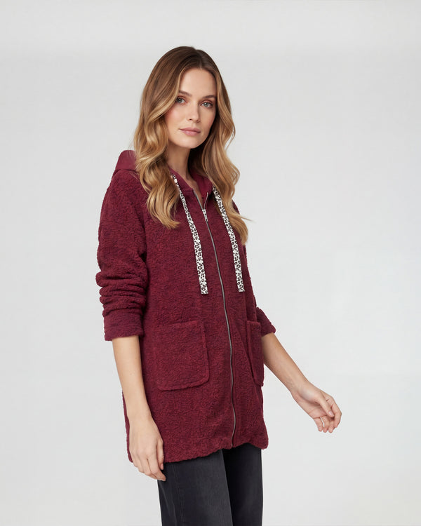 Abrigo Mujer Camila Relaxed fit Cuello en V manga caída Vino Lineatre