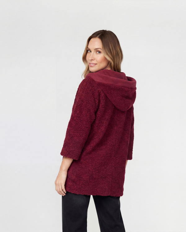 Abrigo Mujer Camila Relaxed fit Cuello en V manga caída Vino Lineatre