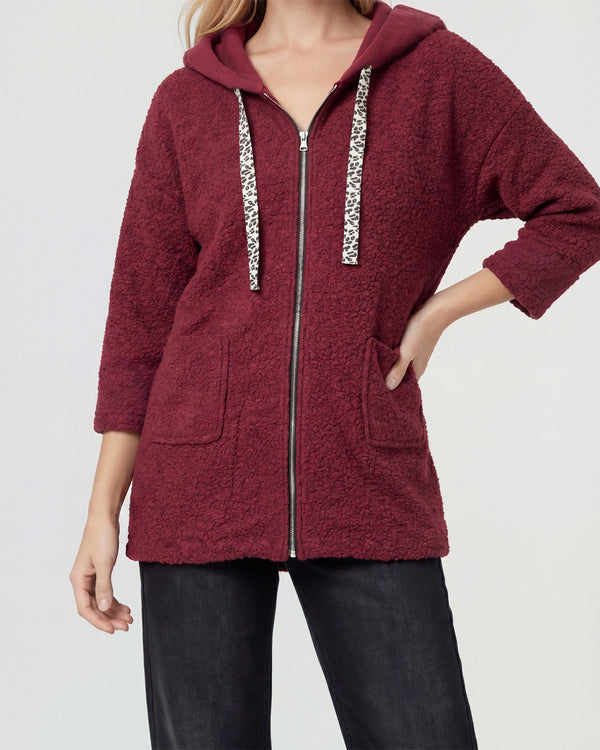 Abrigo Mujer Camila Relaxed fit Cuello en V manga caída Vino Lineatre