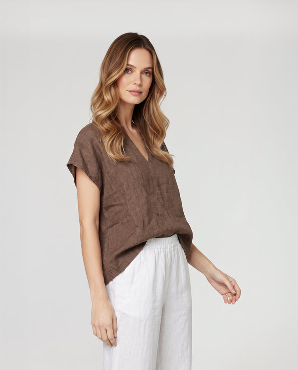 Blusa Mujer Chiara Escote en V Chocolate Lineatre