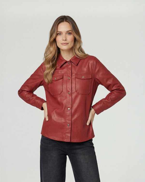 Camisa Mujer Emilia Relaxed Cuello Tipo Camisa Manga Tipo Camisa Vino Lineatre