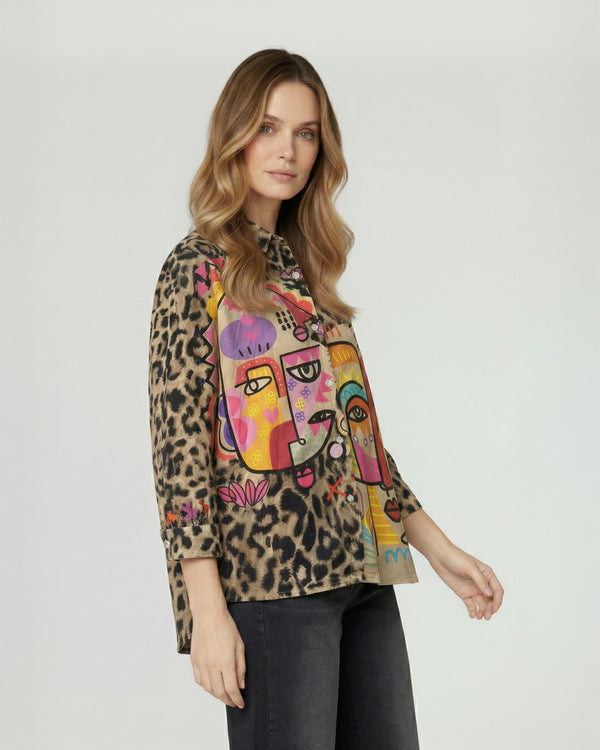 Camisa Mujer Fabiola Overside Cuello Tipo Camisa Manga Suelta Beige Lineatre