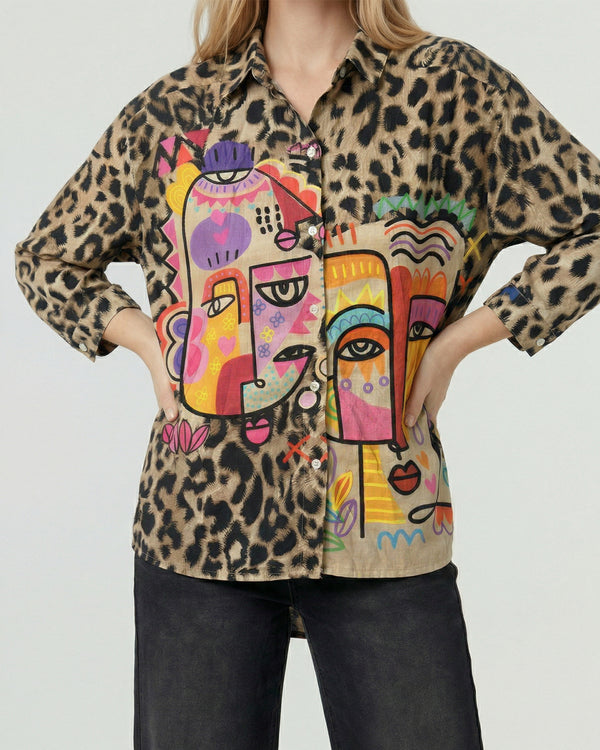 Camisa Mujer Fabiola Overside Cuello Tipo Camisa Manga Suelta Beige Lineatre