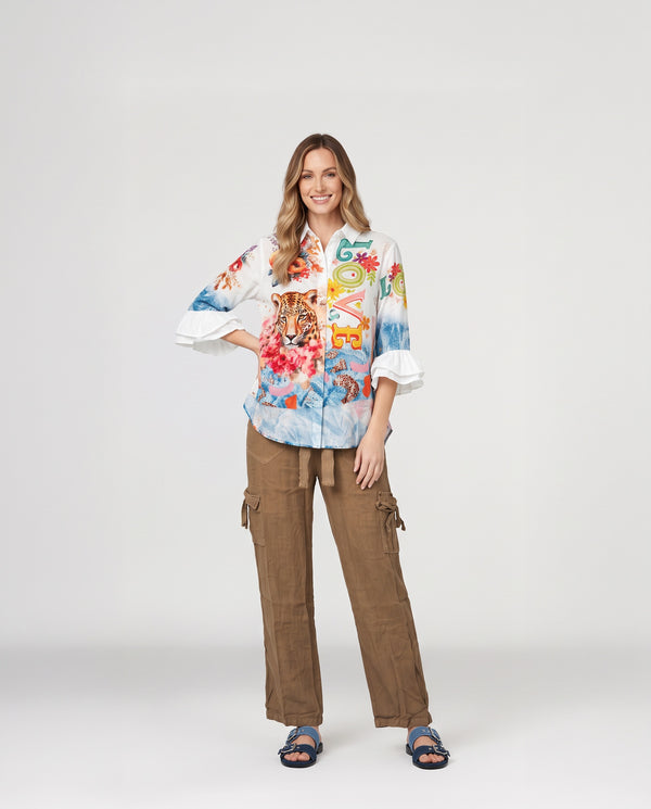 Blusa Mujer Tiziana Cuello camisa Leopardo Lineatre