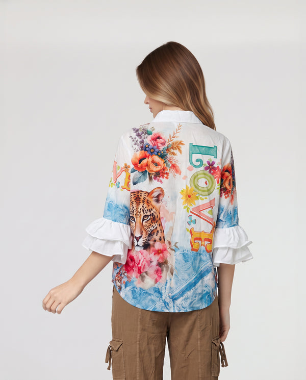 Blusa Mujer Tiziana Cuello camisa Leopardo Lineatre