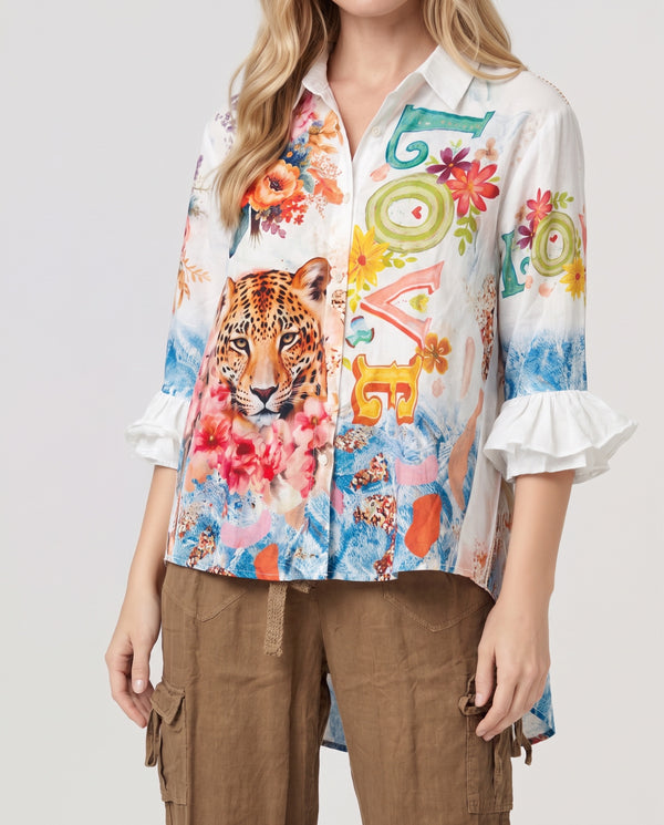 Blusa Mujer Tiziana Cuello camisa Leopardo Lineatre