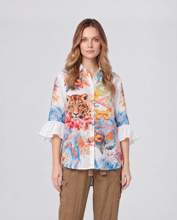 Blusa Mujer Tiziana Cuello camisa Leopardo Lineatre