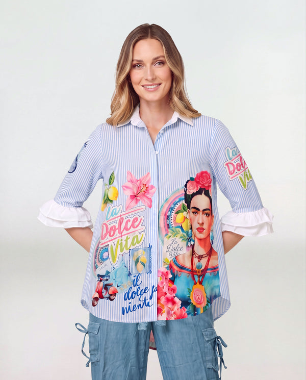 Blusa Mujer Tiziana Cuello camisa Rayas Lineatre