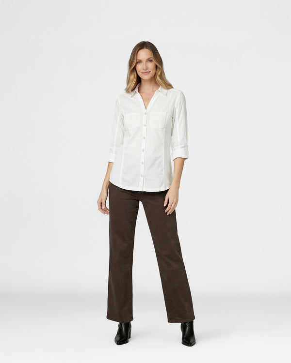 Blusa Mujer Brina Manga 3/4 Bolsillo Frontal Blanca Lineatre