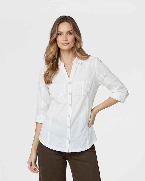 Blusa Mujer Brina Manga 3/4 Bolsillo Frontal Blanca Lineatre