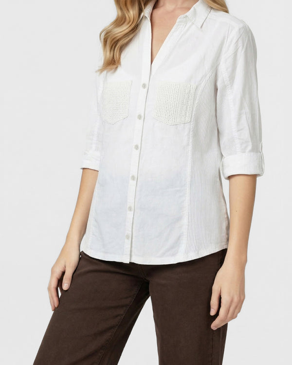 Blusa Mujer Brina Manga 3/4 Bolsillo Frontal Blanca Lineatre