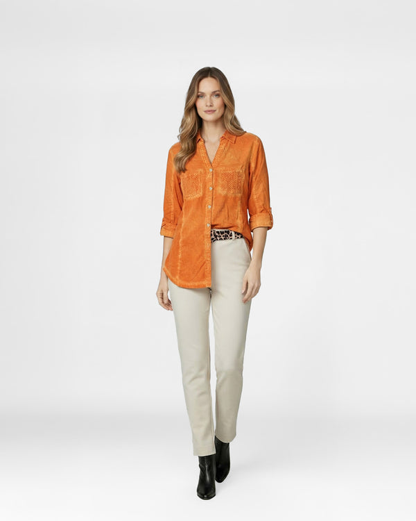 Blusa Mujer Bernadette Entallada Con Ajuste De Mangas Naranja Lineatre