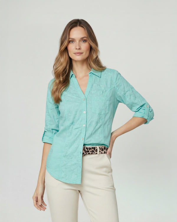 Blusa Mujer Blaire Slim Fit Tela Con Diseño Verde Agua Lineatre