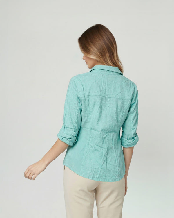 Blusa Mujer Blaire Slim Fit Tela Con Diseño Verde Agua Lineatre